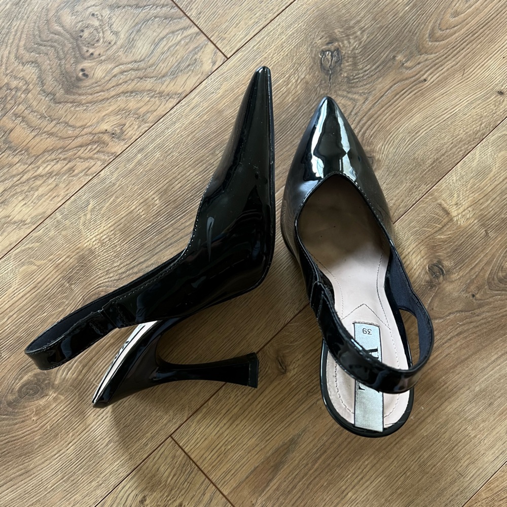 Zara Black Patent Leather Slingback Heels